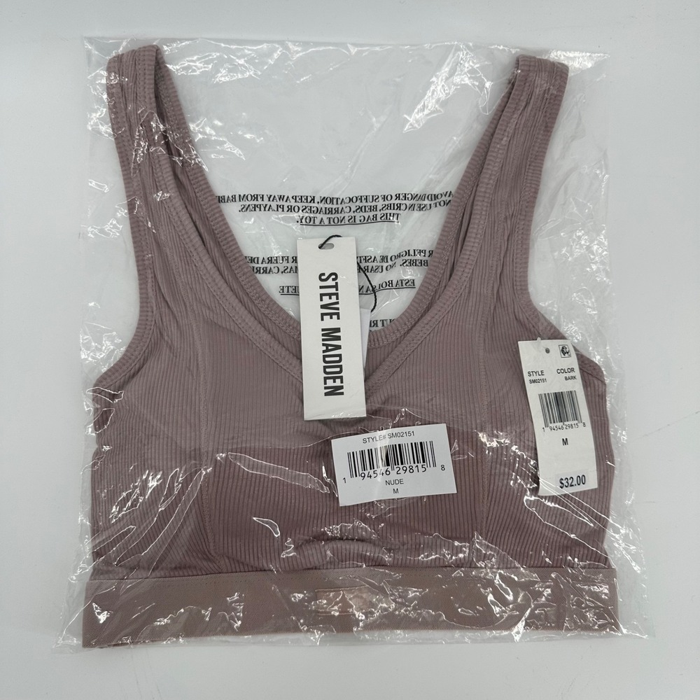 Steve Madden Bralette Size Medium Women's‎ Ribbed Stretch Bark Nude NEW